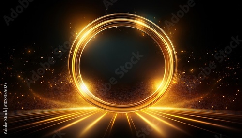 Glowing Circles Abstract Design golden rings in a concentric pattern against a dark background