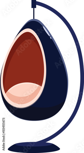 Comfortable hanging chair swinging on a stand, perfect for relaxing in a modern interior design