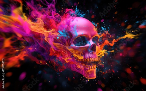 Wallpaper Mural Vibrant skull surrounded by colorful smoke on a dark background. Torontodigital.ca