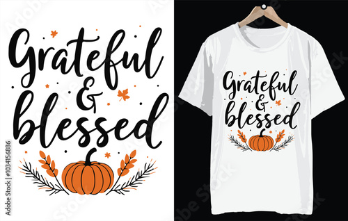 Grateful & Blessed minimal type T-shirt design. Thanks giving T-shirt vector design. photo