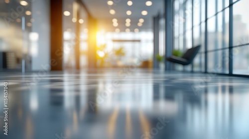 Wallpaper Mural Blurred background of a modern, empty office with panoramic windows, sleek furniture, and bright natural light filtering through Torontodigital.ca