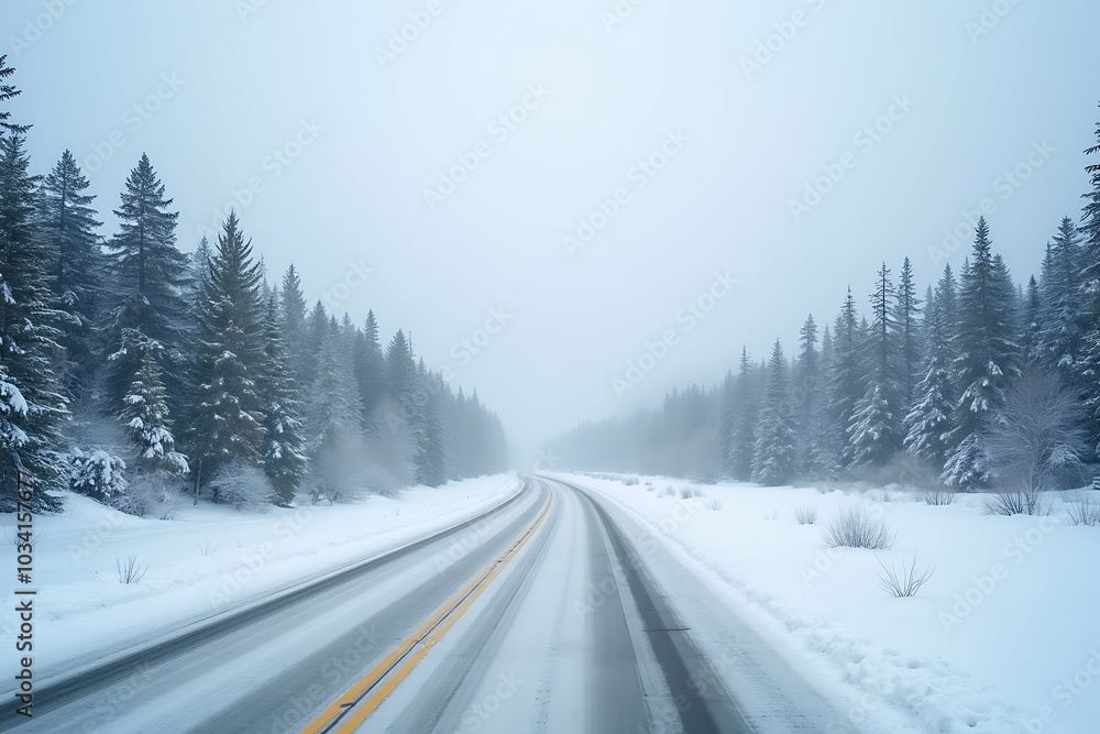 Snowy and frozen mountain road in winter landscape. Snowy and frozen mountain road in winter landscape.