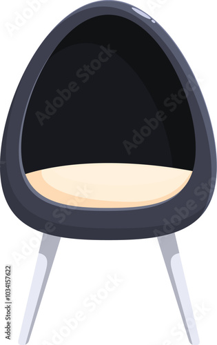 Comfortable black egg shaped chair with beige upholstery and metal legs, offering a modern and stylish seating solution