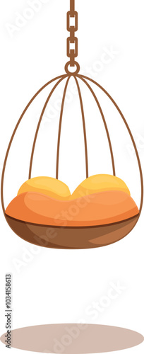 Comfortable hanging chair swinging from ceiling, perfect for relaxing at home or in the garden