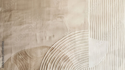 Beige wall with a pattern of lines and curves, white and brown colors, beige tone, minimalist abstract background