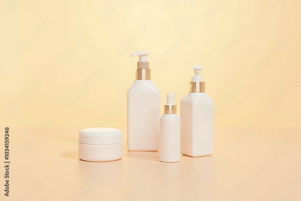 Blank white cosmetic skincare on beige background Blank white cosmetic skincare on beige background