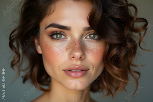 Young woman with short hair and smooth skin