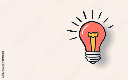 Light bulb icon with rays, bright design, white isolated background.