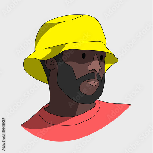 the black man was wearing a yellow hat making him look flaming