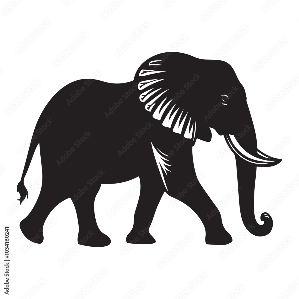 Fototapeta premium Elephant walking silhouette vector black colour white background