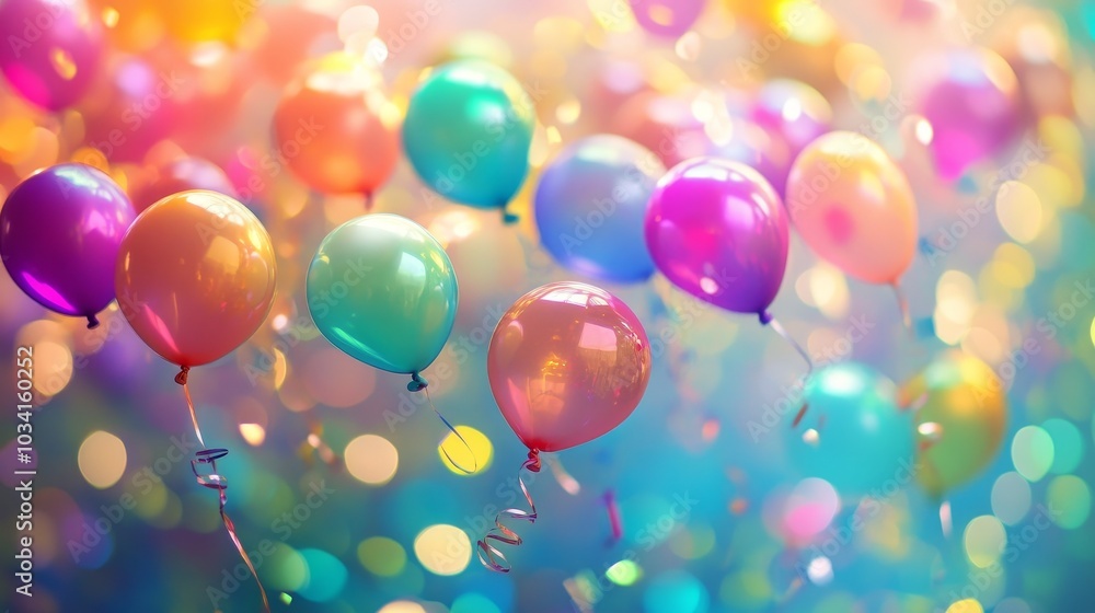 Balloons float in a vibrant festive celebration Balloons float in a vibrant festive celebration