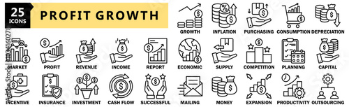 Profit Growth icon collection set. Containing design financial, investment, success, economy, opportunity