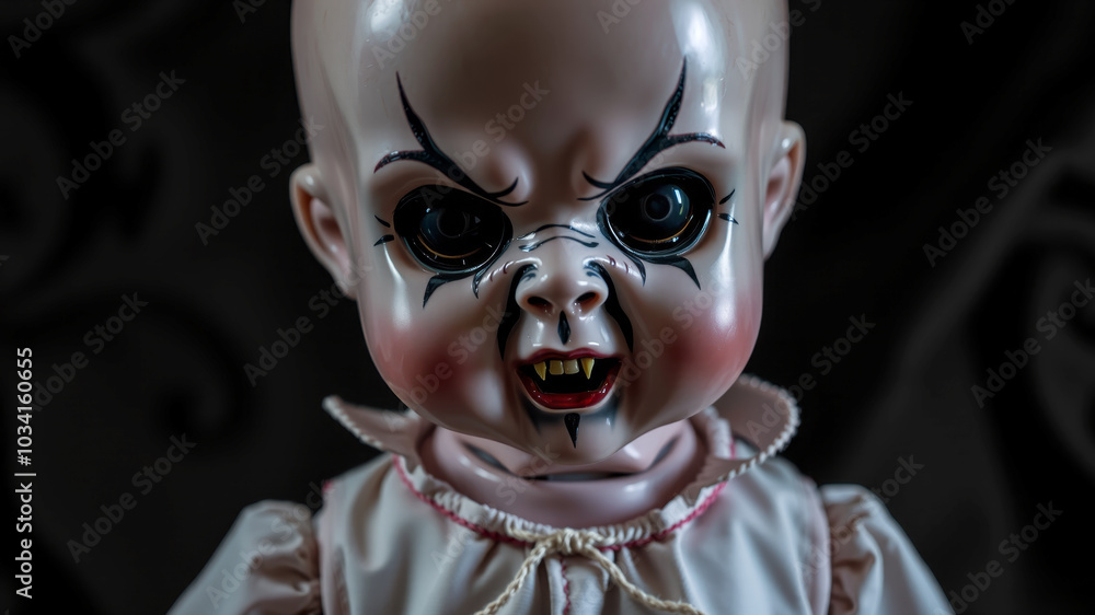 Creepy bisque doll with scary makeup for halloween horror Creepy bisque doll with scary makeup for halloween horror