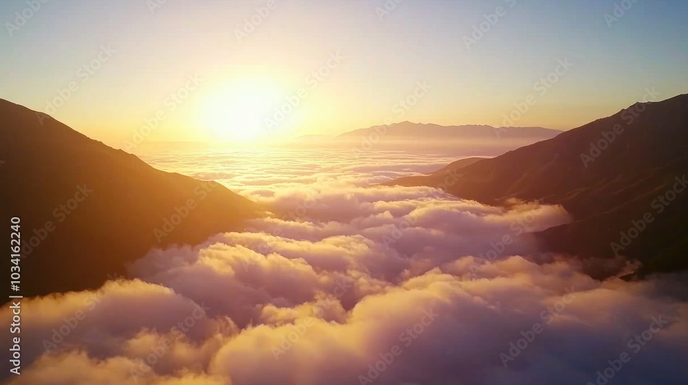 Obraz premium Breathtaking Sunrise Over a Sea of Clouds with Majestic Mountain Peaks in the Background Capturing Nature's Beauty