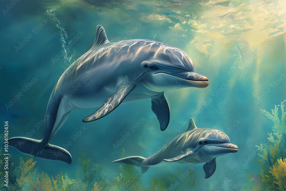 Obraz premium The Secret Language of Dolphins: Decoding the Social Signals and Communication Skills of These Marine Mammals