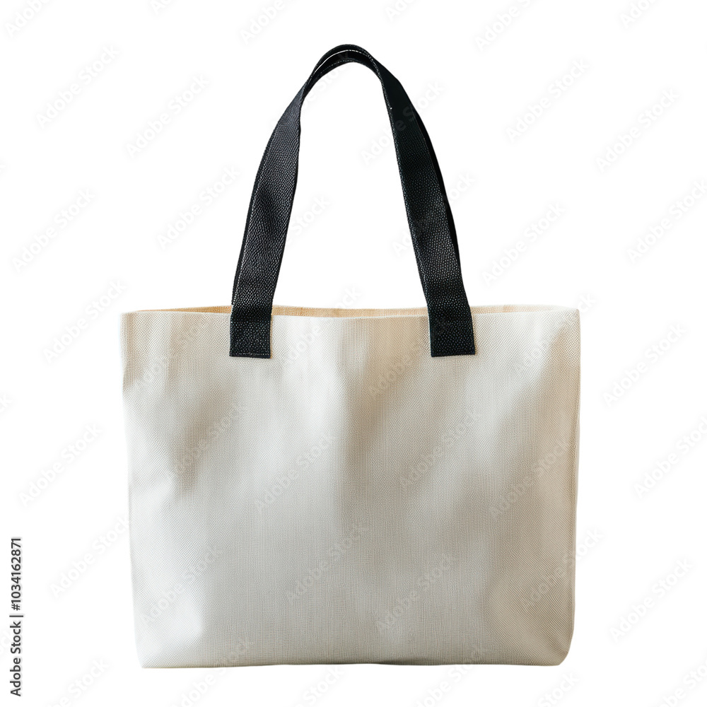 Stylish white tote bag with black handles on a clean background Stylish white tote bag with black handles on a clean background