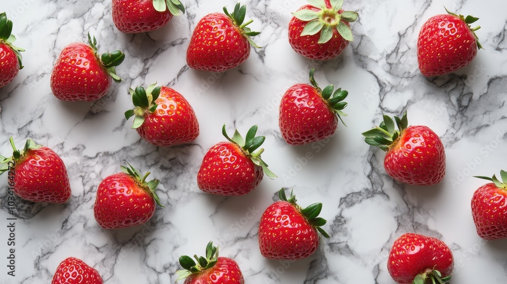 Fresh Red Strawberries on Marble Background Fresh Red Strawberries on Marble Background