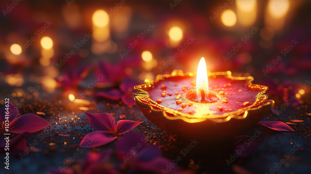 Beautiful Clay Diya Lamps Lit During Diwali Celebration Beautiful Clay Diya Lamps Lit During Diwali Celebration