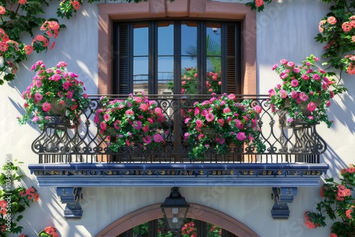 spanish colonial balcony full of flowers