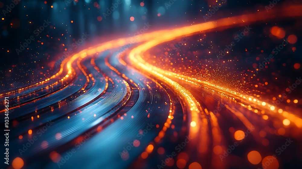 Abstract glowing lines and particles in a dark background. Abstract glowing lines and particles in a dark background.