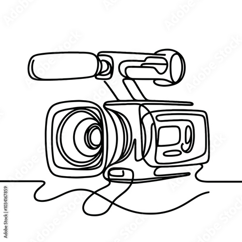 A camera with a microphone on it. The camera is black and white