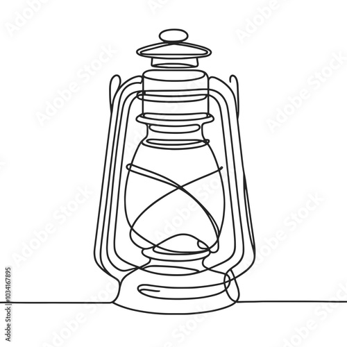 A lantern is drawn in a black and white style. The lantern is a simple design with a single line. The lantern is a symbol of light and warmth, and it is often used to create a cozy atmosphere