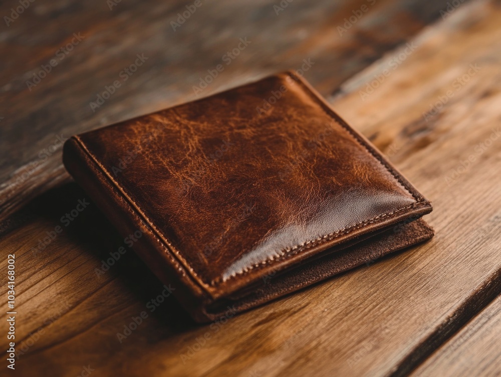 Brown Wallet on Wooden Table Brown Wallet on Wooden Table