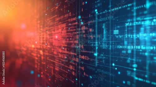 Dynamic Abstract Data Landscape, an intricate visualization representing network capabilities, technological processes, digital storage, and educational advancements in science.