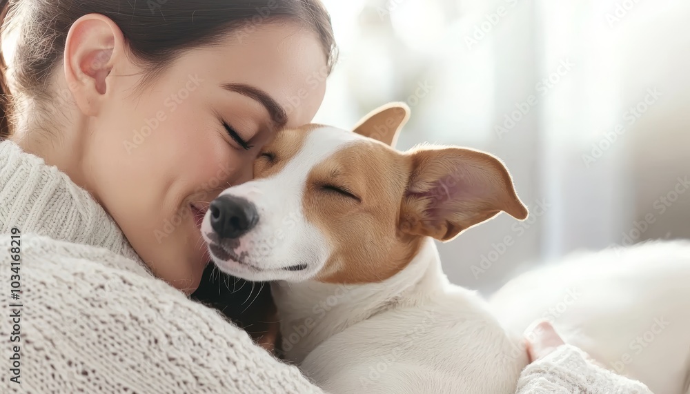 A fun and loving interaction between a woman and her dog, with her making a kissy face as she holds the dog. A fun and loving interaction between a woman and her dog, with her making a kissy face as she holds the dog.