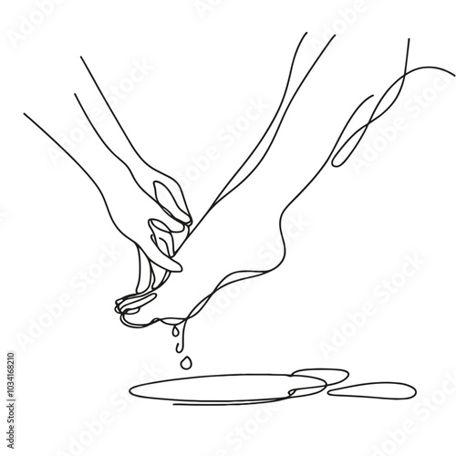 A person is washing their feet with another person's help. Concept of intimacy and care between the two individuals