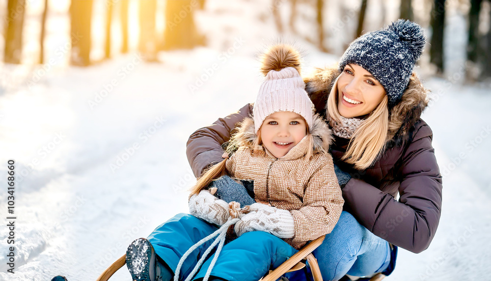 Obraz premium Familie beim Schlitten fahren 