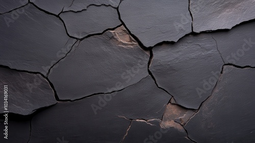 A dramatic image of a cracked black slate surface, emphasizing a natural and rugged texture ideal for artistic and abstract visual themes.