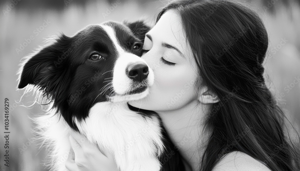 A heartwarming moment between a woman and her dog as she lifts it up for a playful kiss. A heartwarming moment between a woman and her dog as she lifts it up for a playful kiss.