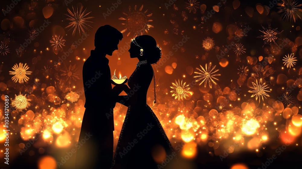Couple enjoying a moment amid festive lights Couple enjoying a moment amid festive lights