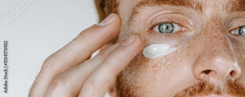 A man carefully applying a brightening eye cream to maintain a healthy and youthful appearance.