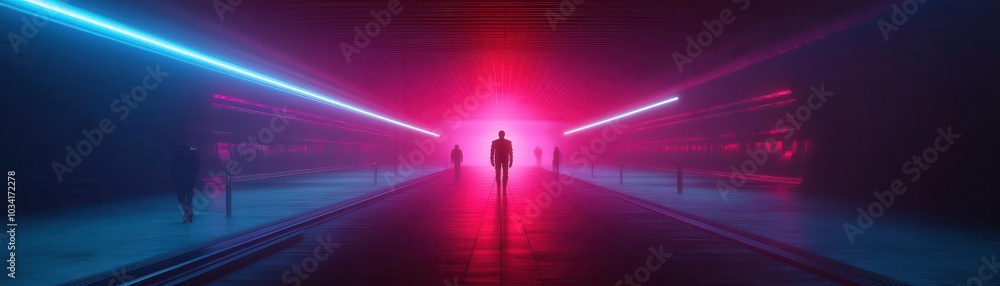 Mysterious figure in vibrant neon light, representing introspection and exploration. Mysterious figure in vibrant neon light, representing introspection and exploration.