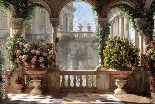 italian renaissance palazzo balcony decorated with flowers