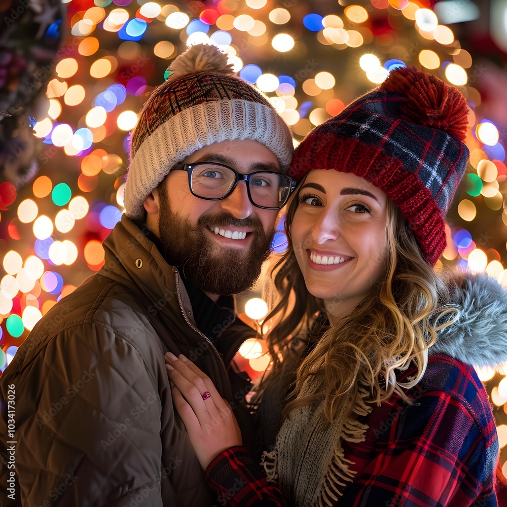 Joyful Couple at Christmas Tree Celebration Joyful Couple at Christmas Tree Celebration