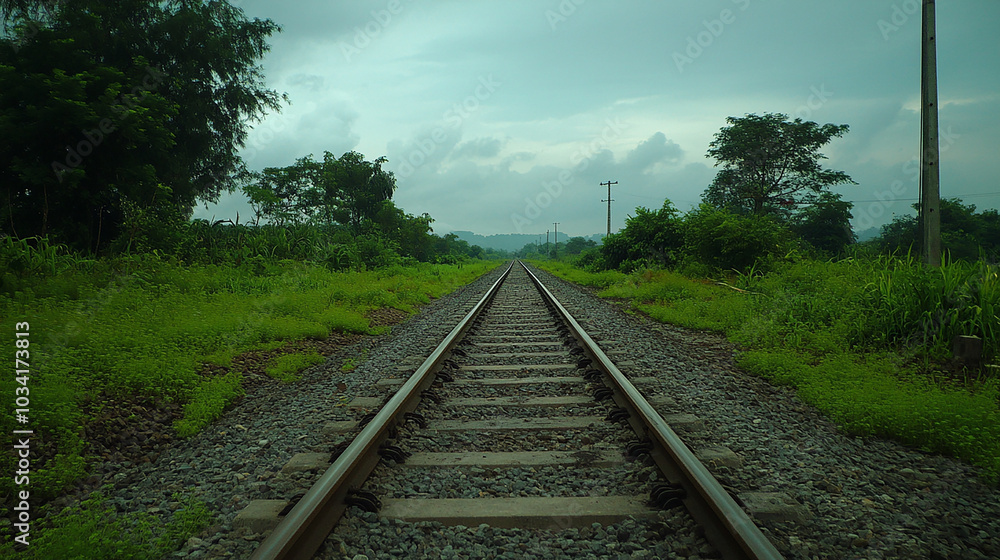 Fototapeta premium Train Tracks in the Countryside Scene