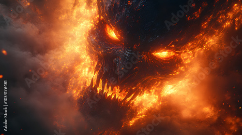 Fiery Demonic Face with Sharp Claws and Aggressive Stare