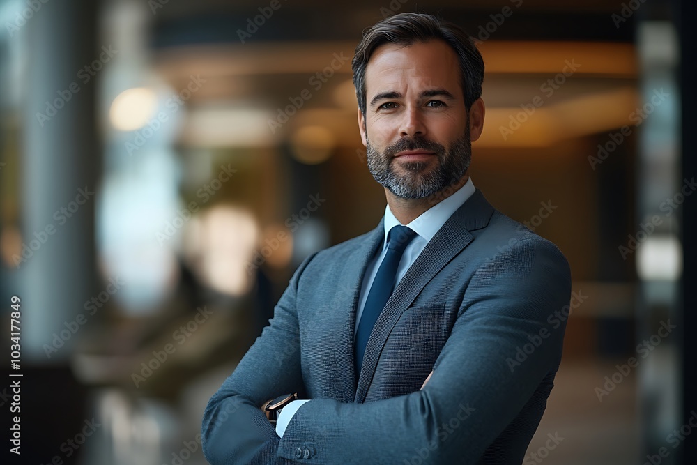 Confident Businessman in Suit, Standing with Arms Crossed Confident Businessman in Suit, Standing with Arms Crossed