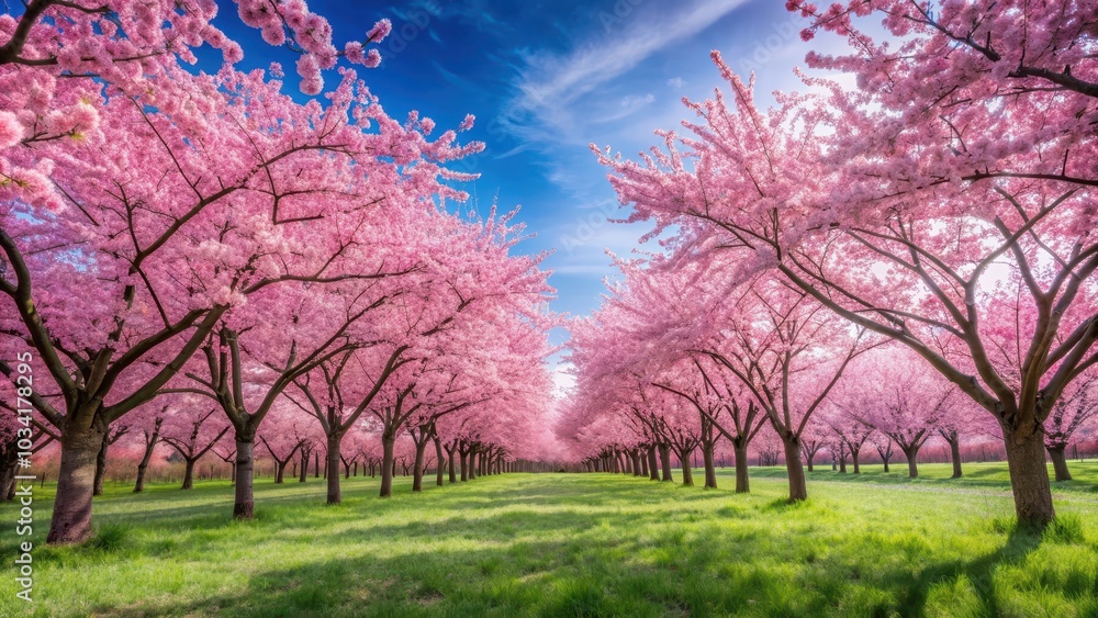Fototapeta premium Beautiful pink cherry blossoms in full bloom , spring, flowers, nature, sakura, pink, petals, blooming, tree