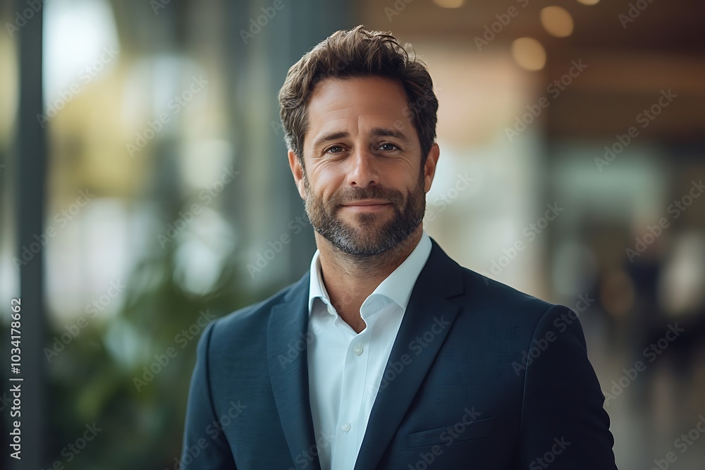 Confident Businessman Smiling in Suit and White Shirt Confident Businessman Smiling in Suit and White Shirt