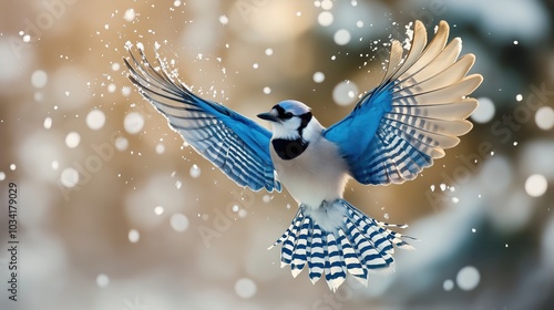 Bird flying on a snow background photo