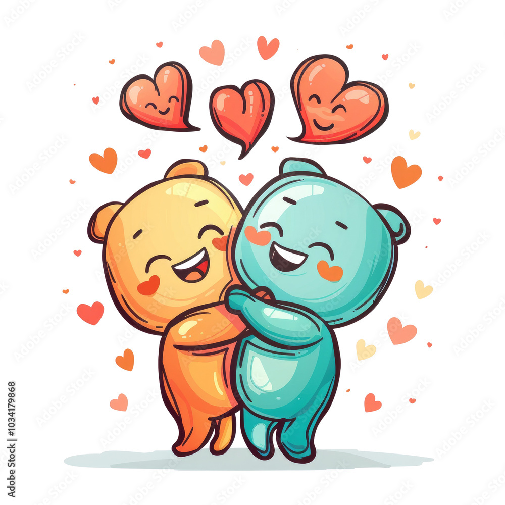 Cute Cartoon Bears Hugging Surrounded by Floating Hearts in a Whimsical Illustration Cute Cartoon Bears Hugging Surrounded by Floating Hearts in a Whimsical Illustration