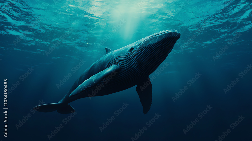 Fototapeta premium Whale swimming gracefully underwater