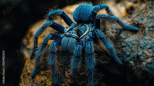 Blue tarantula on a rock photo