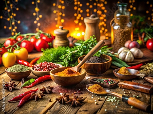 Vibrant Explosion of Spices and Fresh Ingredients in Culinary Creativity