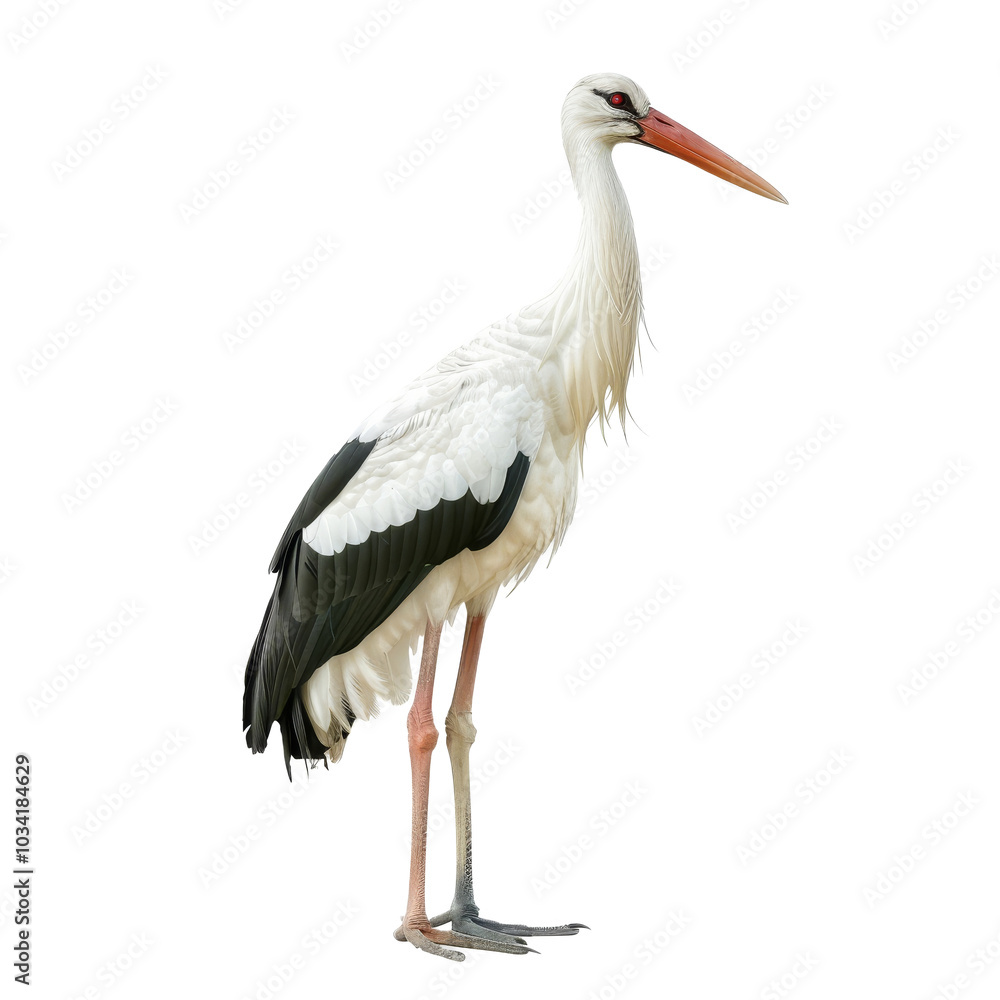 Fototapeta premium A majestic stork stands gracefully on its long legs against a simple background, showcasing its distinct plumage and elegant posture