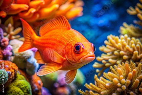 Vibrant Orange Cardinal Fish Swimming in Colorful Reef - Underwater Beauty and Marine Life